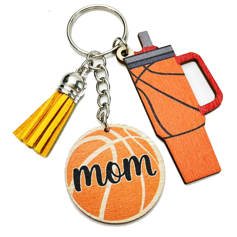 Wholesale 2pcs MOM Cup Football Basketball Tassel Sports Wooden Keychain Creative Keychain ACC-KC-HY026