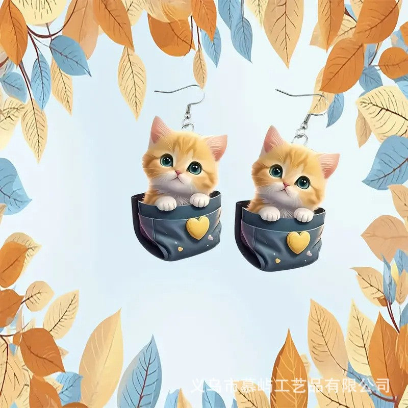 Wholesale Pocket Kitten 2D Acrylic Earrings