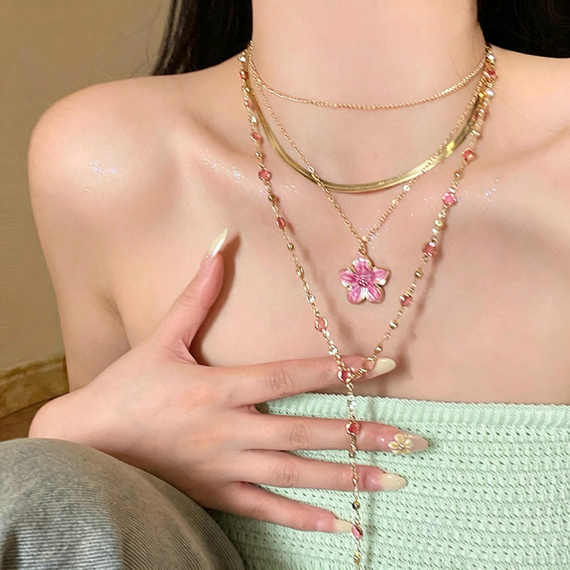 Wholesale Seaside Vacation Multi Layer Blue Flower Necklace Chic Fashion Accessory Gift Boutique Resale