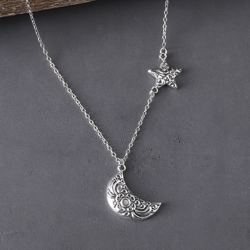 Wholesale Trendy Star Moon Jewelry Set Zinc Alloy Ancient Silver Earrings Necklace Bracelet Party Wear