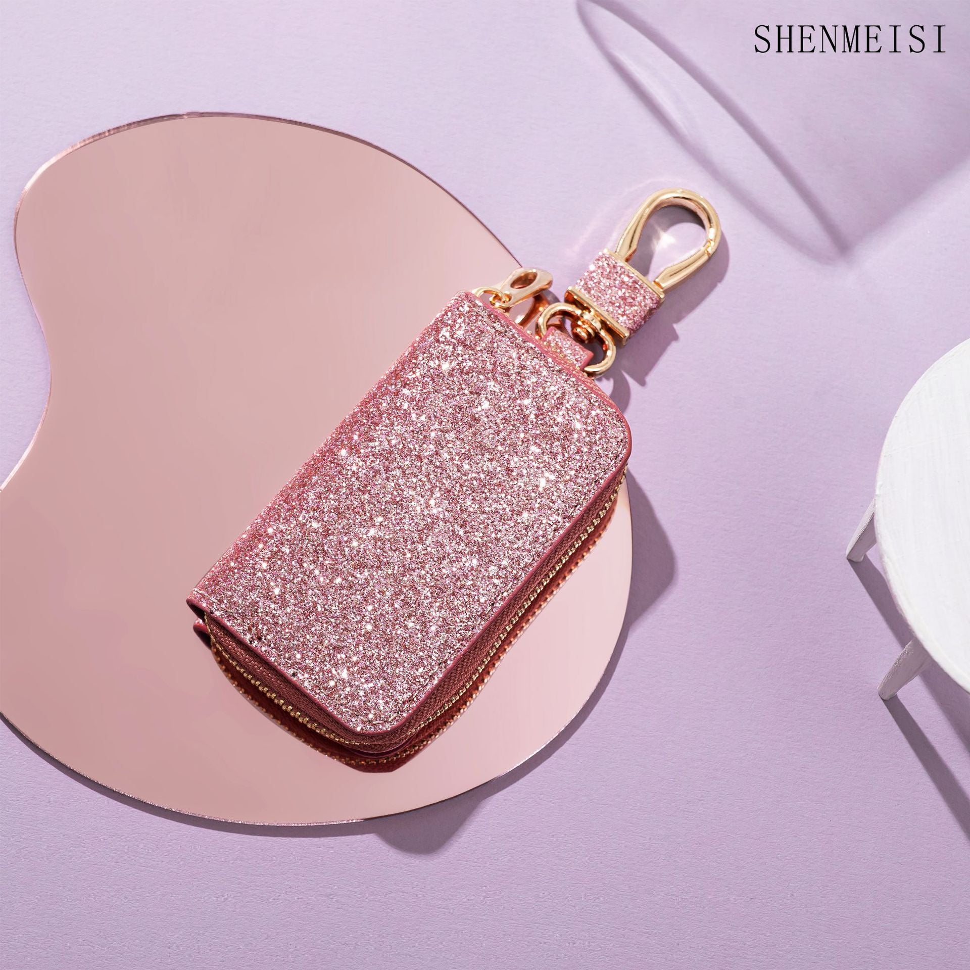 Wholesale Stylish Sequin Car Key Bag PU Leather Key Organizer Decorative Accessory For Men And Women