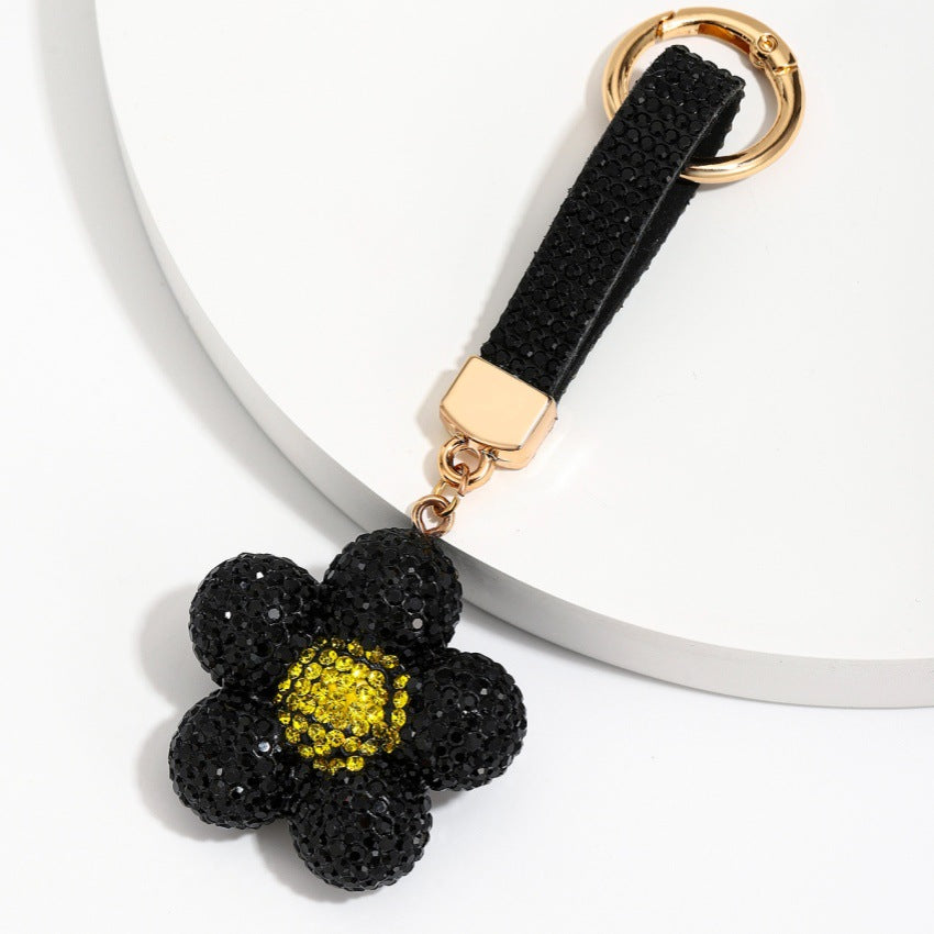 Wholesale Cute Rhinestone Sunflower Keychain Double Sided Design Fashion Car Key Bag Charm Gift
