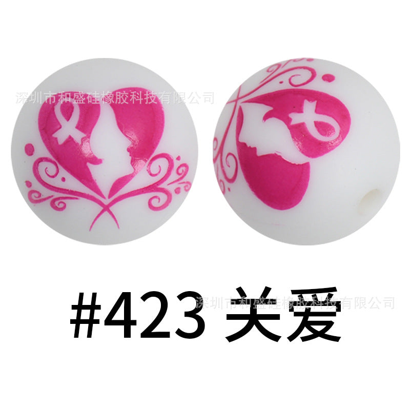 Wholesale 50pcs 15mm Western Style Leopard Skull Color Aztec Printed Silicone Balls Beads ACC-BDS-HeSheng002