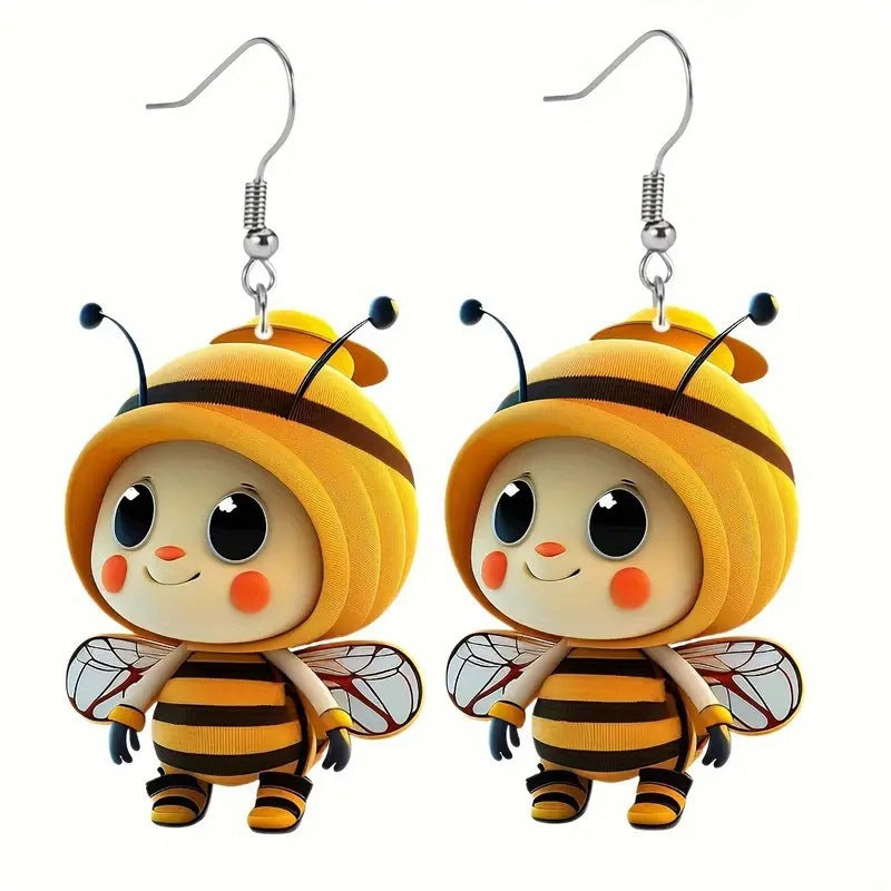 Wholesale acrylic flat cartoon bee earrings