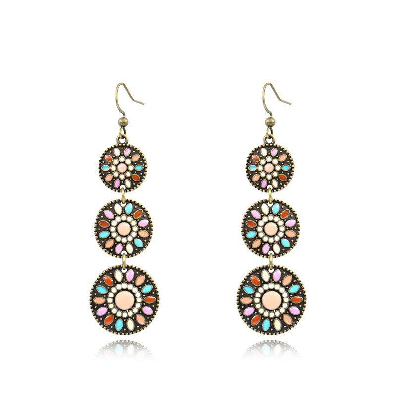Wholesale Retro Ethnic Tassel Earrings Alloy Oil Drop Jewelry Accessory