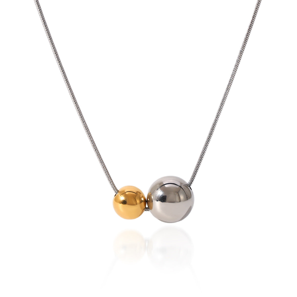Wholesale Titanium steel necklace with gold and silver color matching round bead pendant