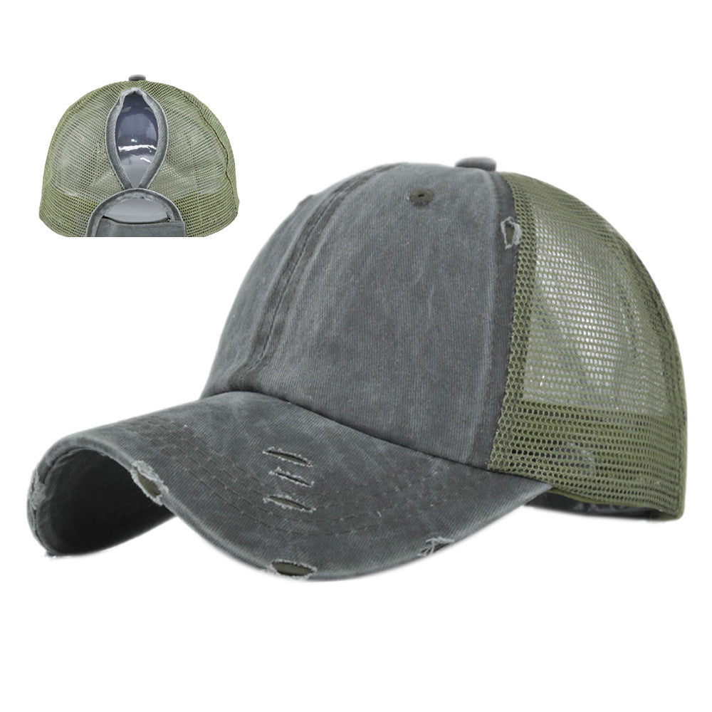 Wholesale Distressed Soft Top Vintage Ponytail Hole Baseball Cap ACC-HT-YMX014
