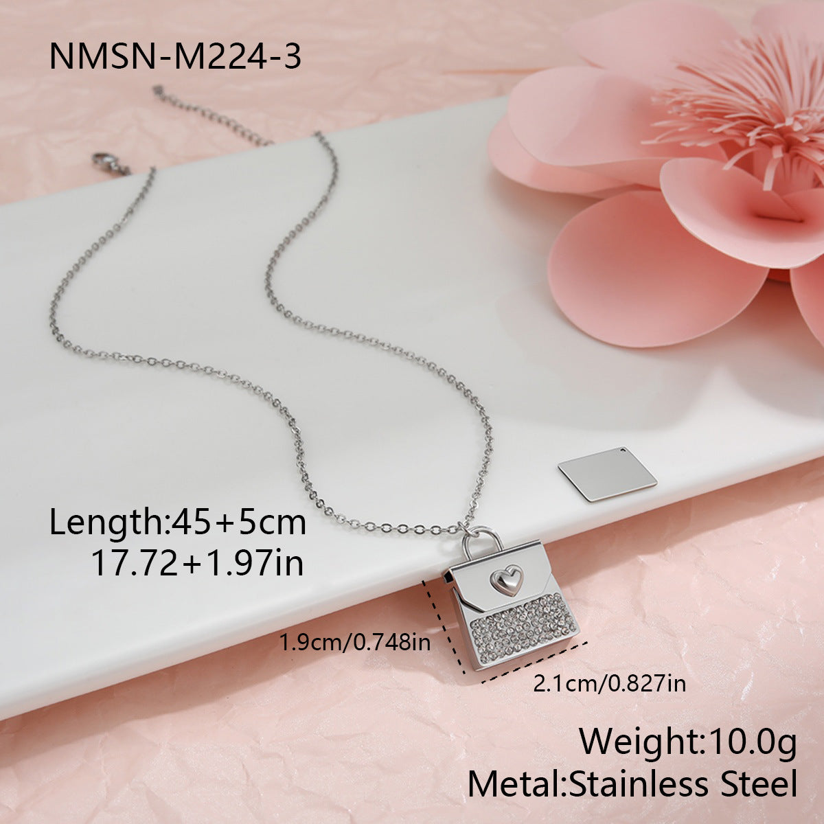 Wholesale Stainless steel 18K gold plated envelope heart-shaped diamond necklace