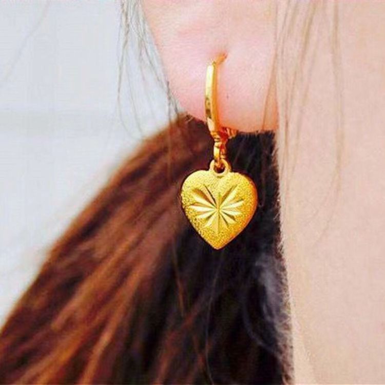 Wholesale gold plated real gold earrings heart earrings