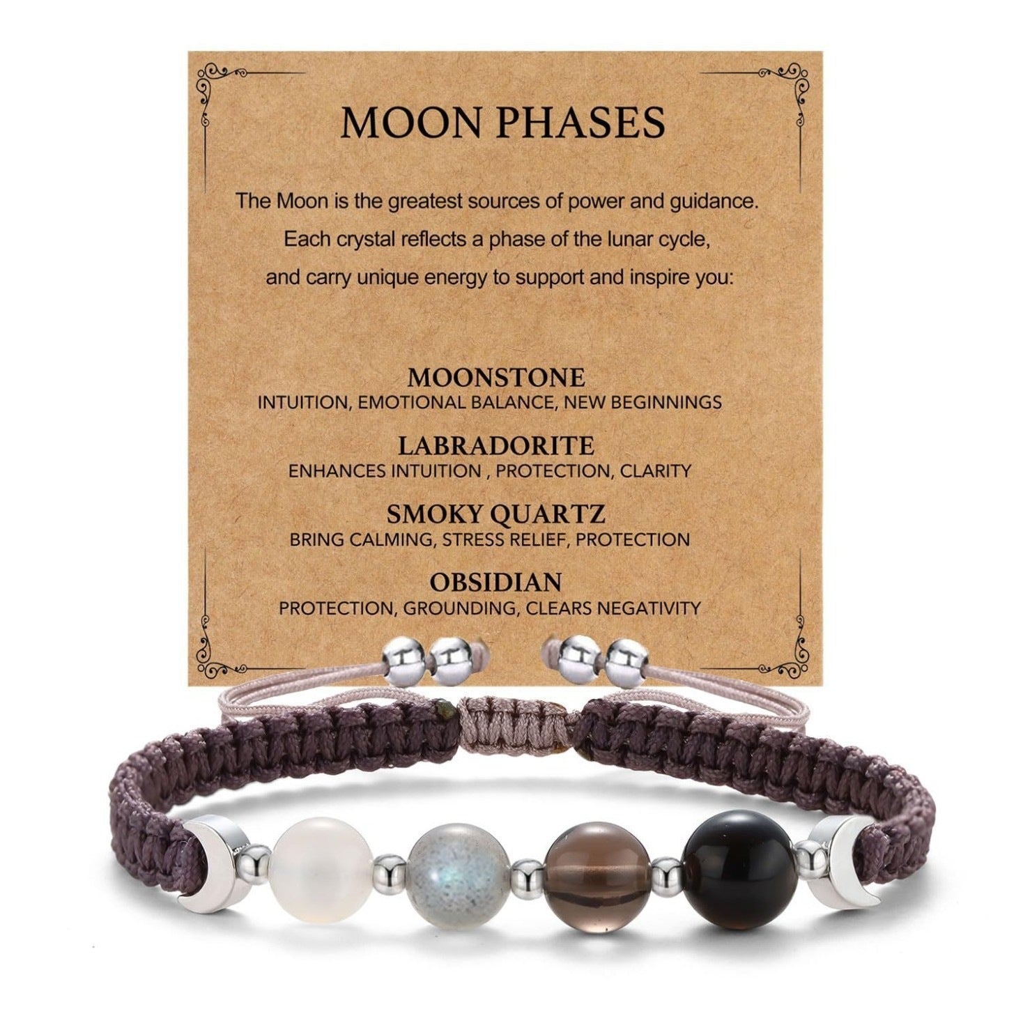 Wholesale Stylish Moon Phase Natural Crystal Bracelet Handmade Adjustable Unisex Jewelry Gift For Everyday Wear Casual Fashion Accessory