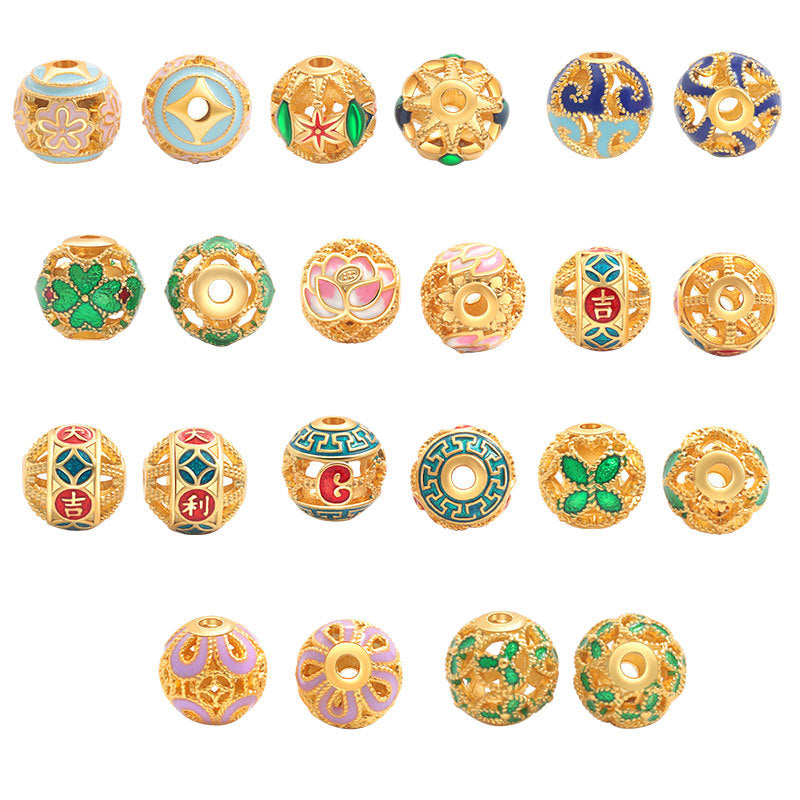 Wholesale S925 sterling silver ancient gold matte oil dripping blue enamel beads