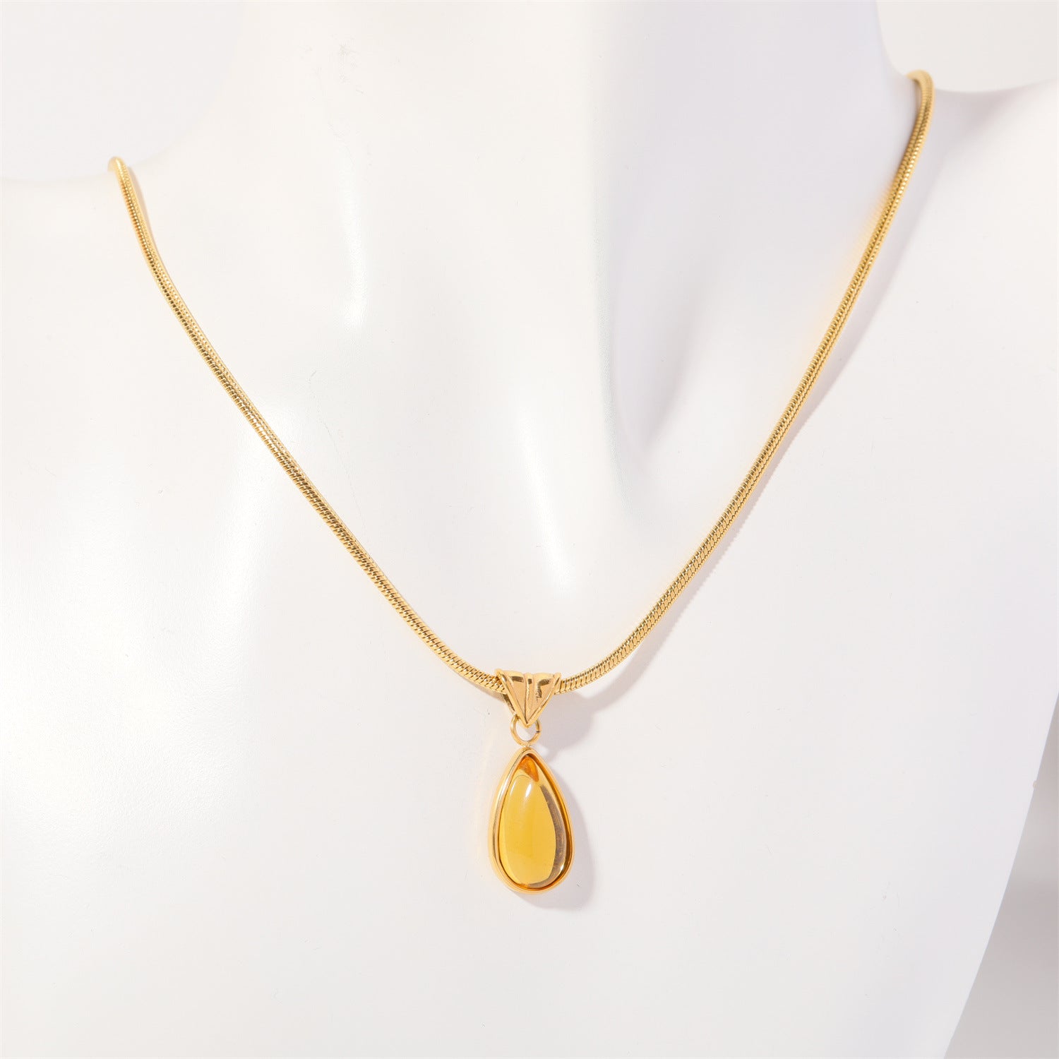 Wholesale 18K Gold Plated 12 Birthstone Titanium Steel Water Drop Necklace