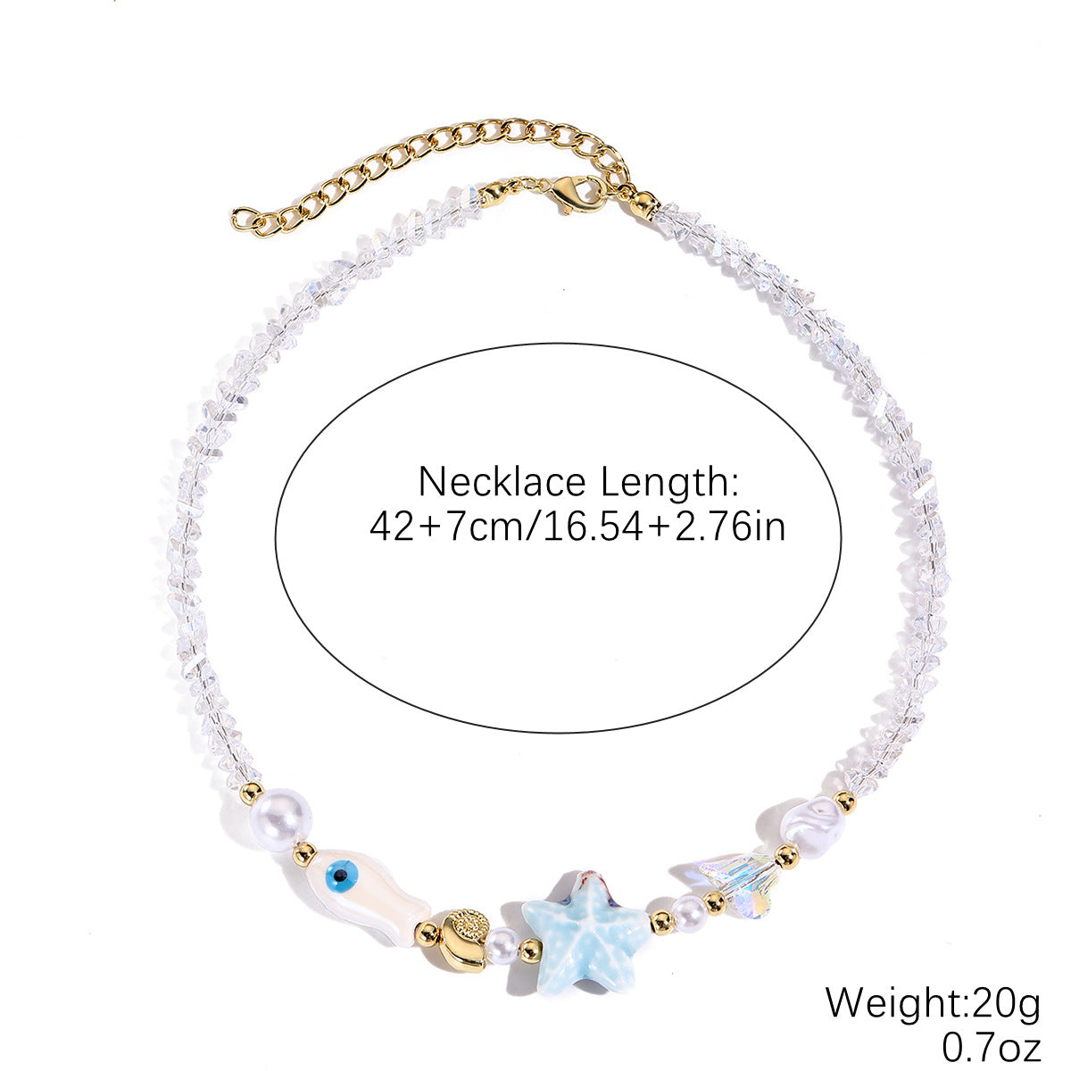 Wholesale Starfish shell necklace with marine resort style colorful crystal beaded necklace bracelet set