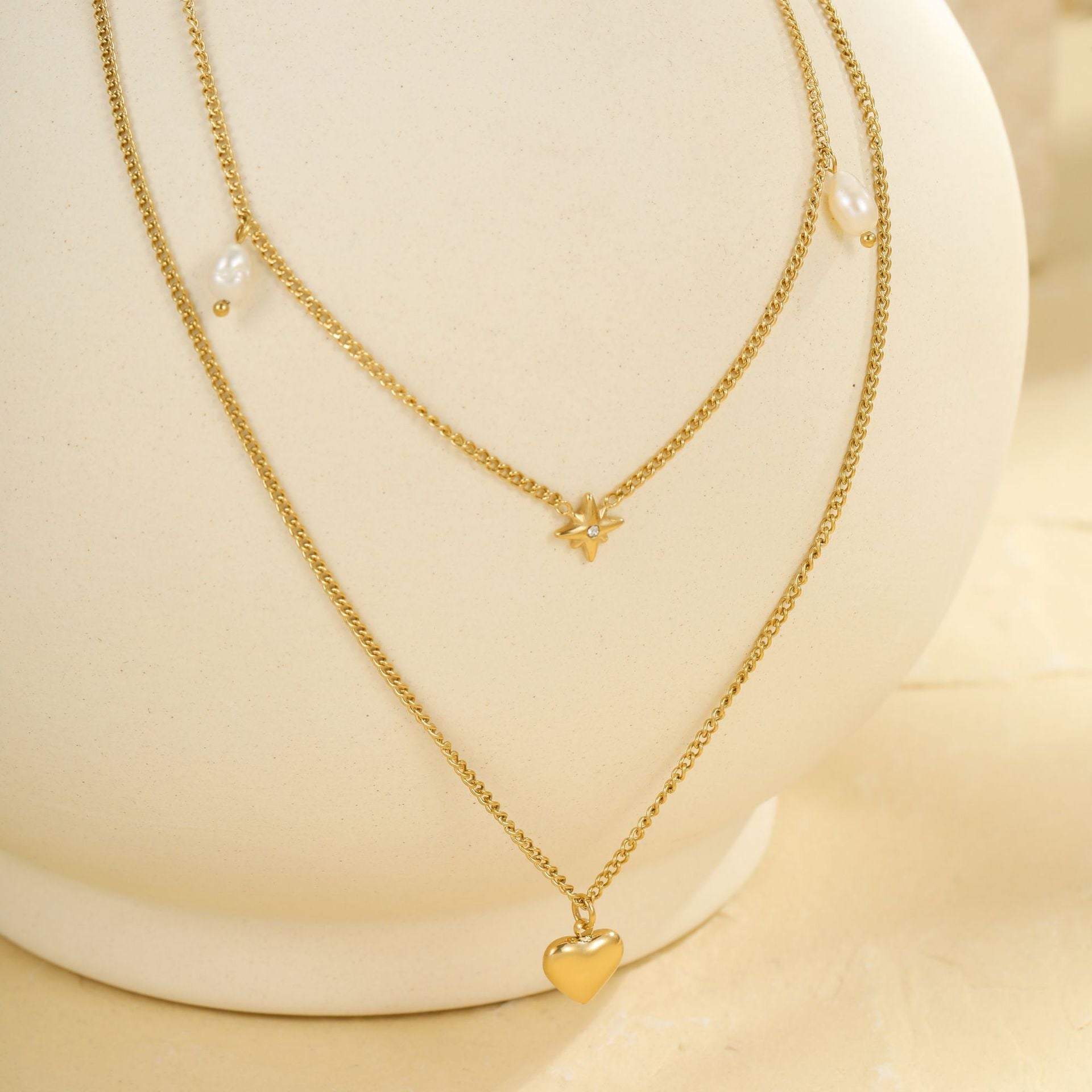 Wholesale  love diamond design sense double stainless steel necklace