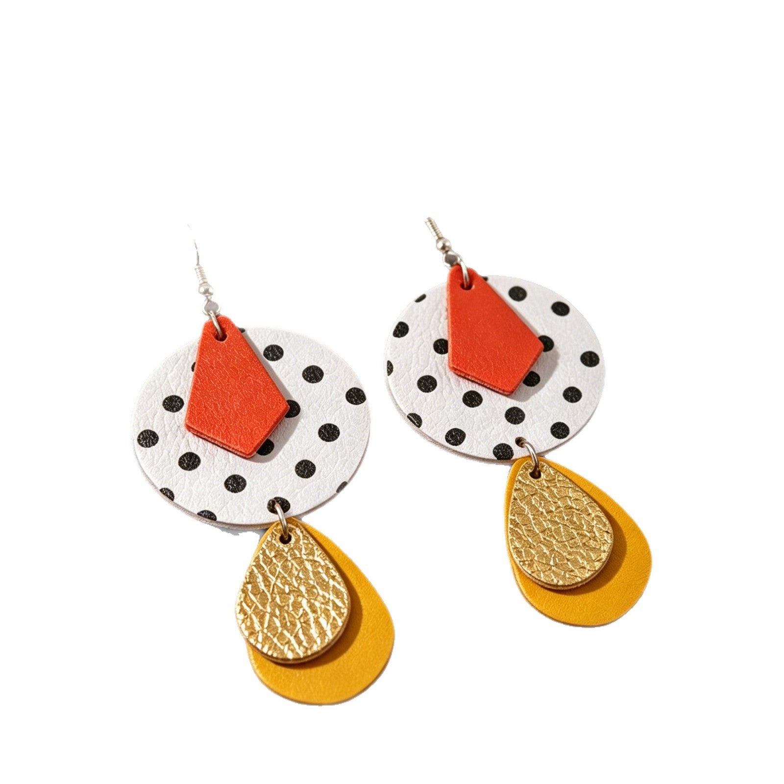 Wholesale Leather Retro Polka Dot Diamond Drop Earrings - Party Fashion Accessory