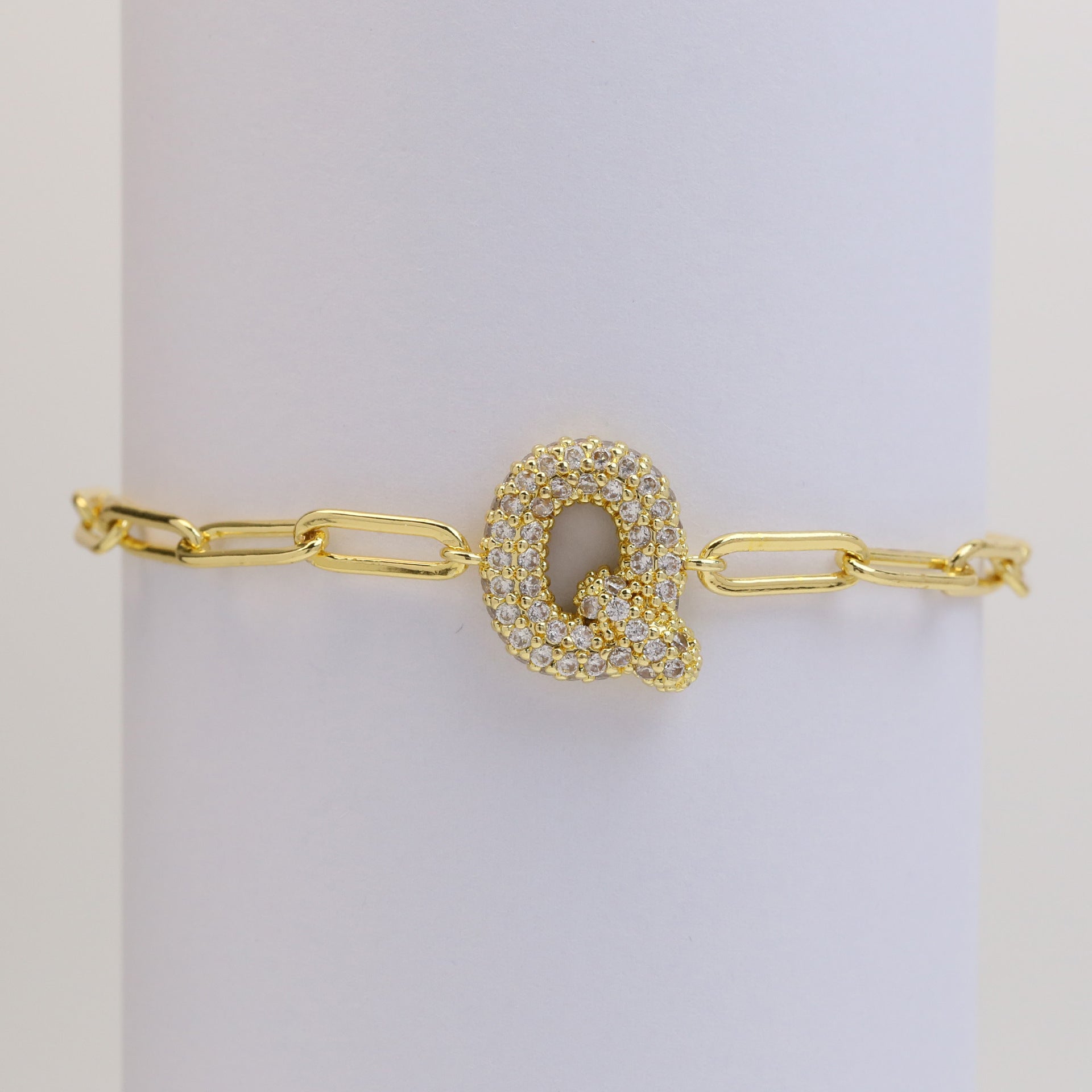 Wholesale 18k Bubble Balloon Diamond 26 Letter Paper Clip Adjustment Bracelet ACC-BT-BaiYi001