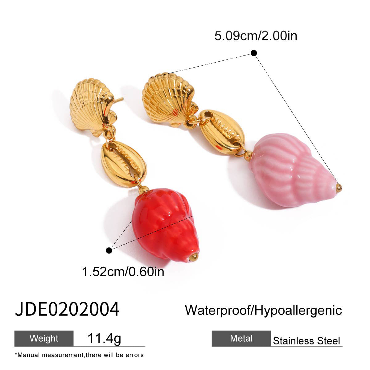 Wholesale 18K gold stainless steel pink ceramic conch pendant earrings