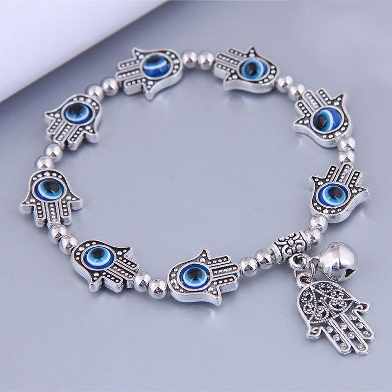 Wholesale Blue Evil Eye Glass Bead Bracelet With Palm Pendant Unisex Fashion Accessory For Everyday Wear And Boutique Resale