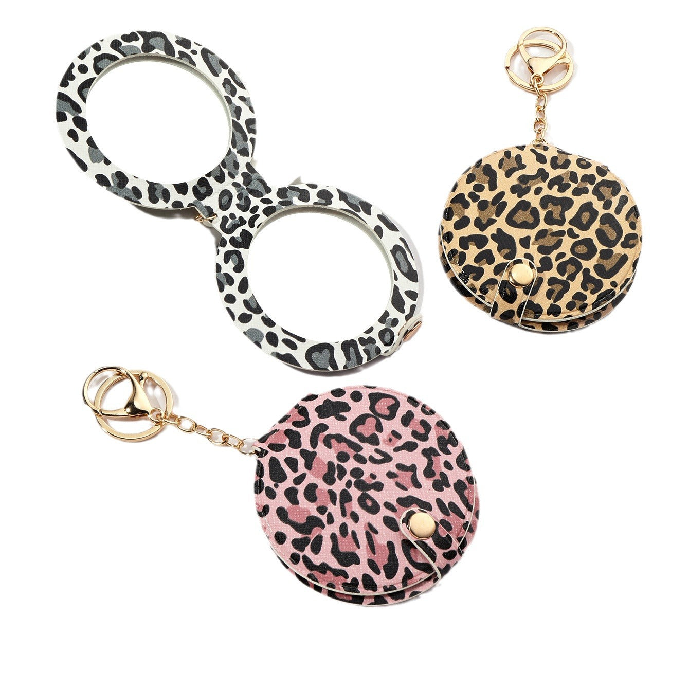 Wholesale Leopard Print Makeup Mirror PU Leather Keychain Pendants ACC-KC-XTZ014