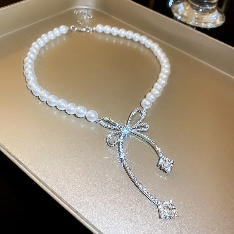 Wholesale Pearl Diamond Bow Necklace