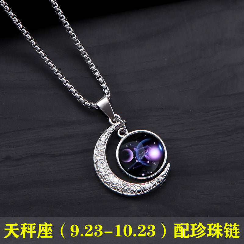 Wholesale Zodiac Contion Men S Moon Pendant Necklace Titanium Steel Chain Fade Resistant Fashion Accessory Gift Boutique Resale