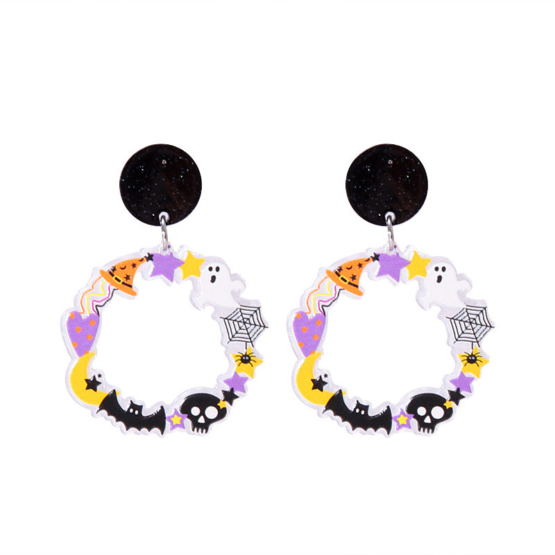 Wholesale Halloween Cartoon Funny Acrylic Plate Pumpkin Ghost Skull Earrings ACC-ES-BinLi004