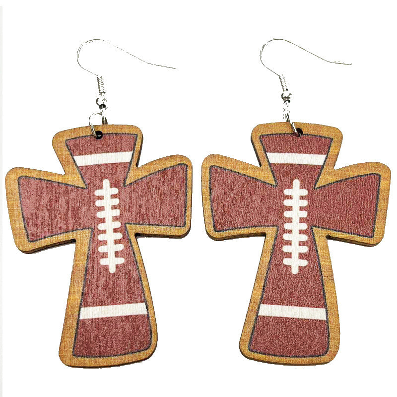 Wholesale 2pairs/pack Sports Balls Vintage Football Baseball Softball Basketball Wooden Earrings ACC-ES-HY124