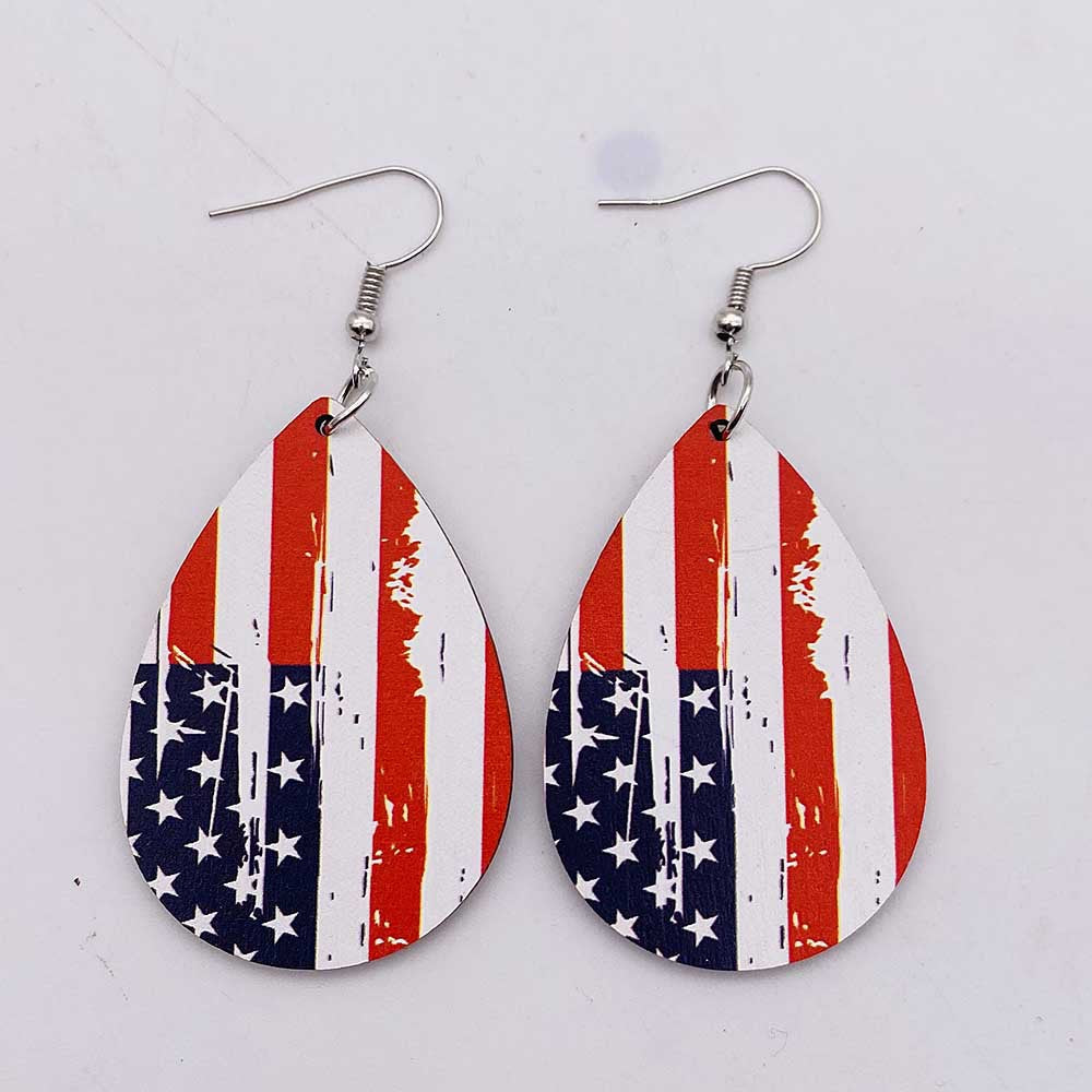Wholesale Independence Day Wood Heart Pendant Earrings ACC-ES-ChenY059