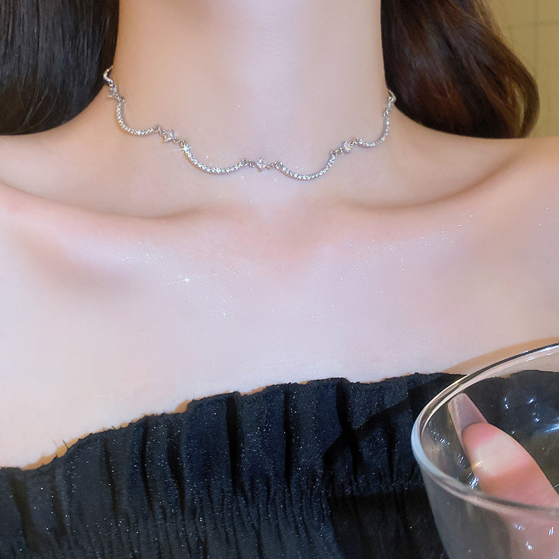 Wholesale Cold Wind Diamond-encrusted Zircon Arc Necklace