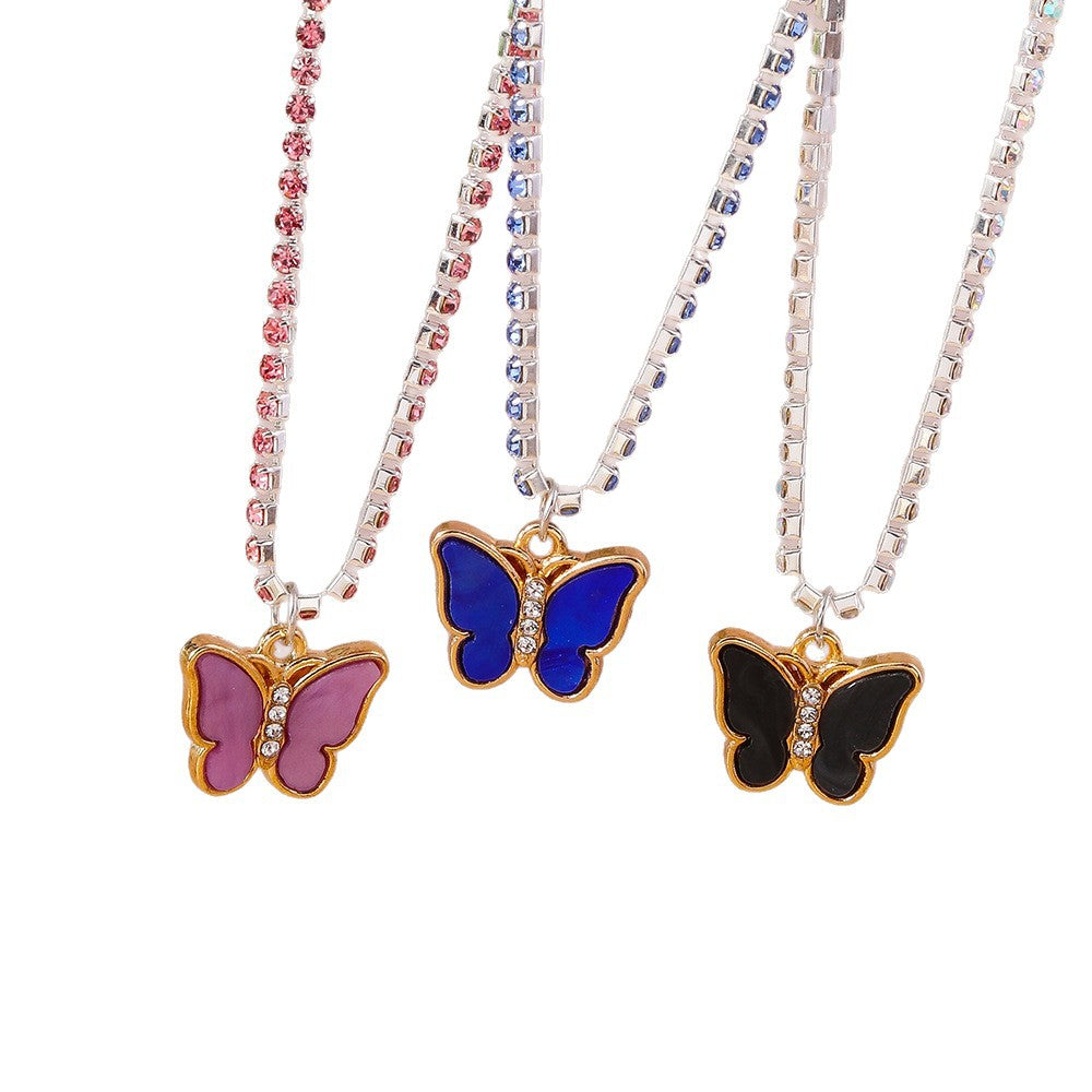 Wholesale  shiny rhinestone chain animal clavicle chain  creative simple butterfly necklace