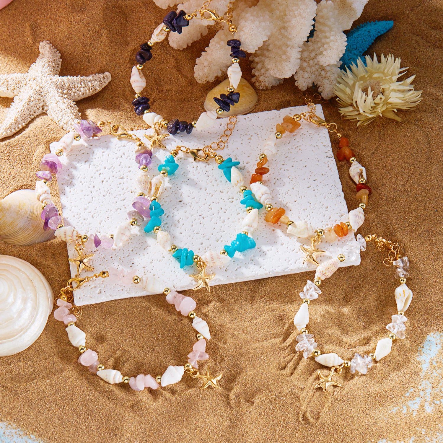 Wholesale sales new starfish jewelry Bohemian summer beach gravel starfish conch necklace