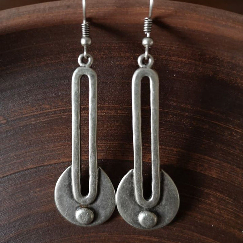 Wholesale Alloy Electroplated Retro Tribal Long Round Earrings Boutique Resale Jewelry Accessory