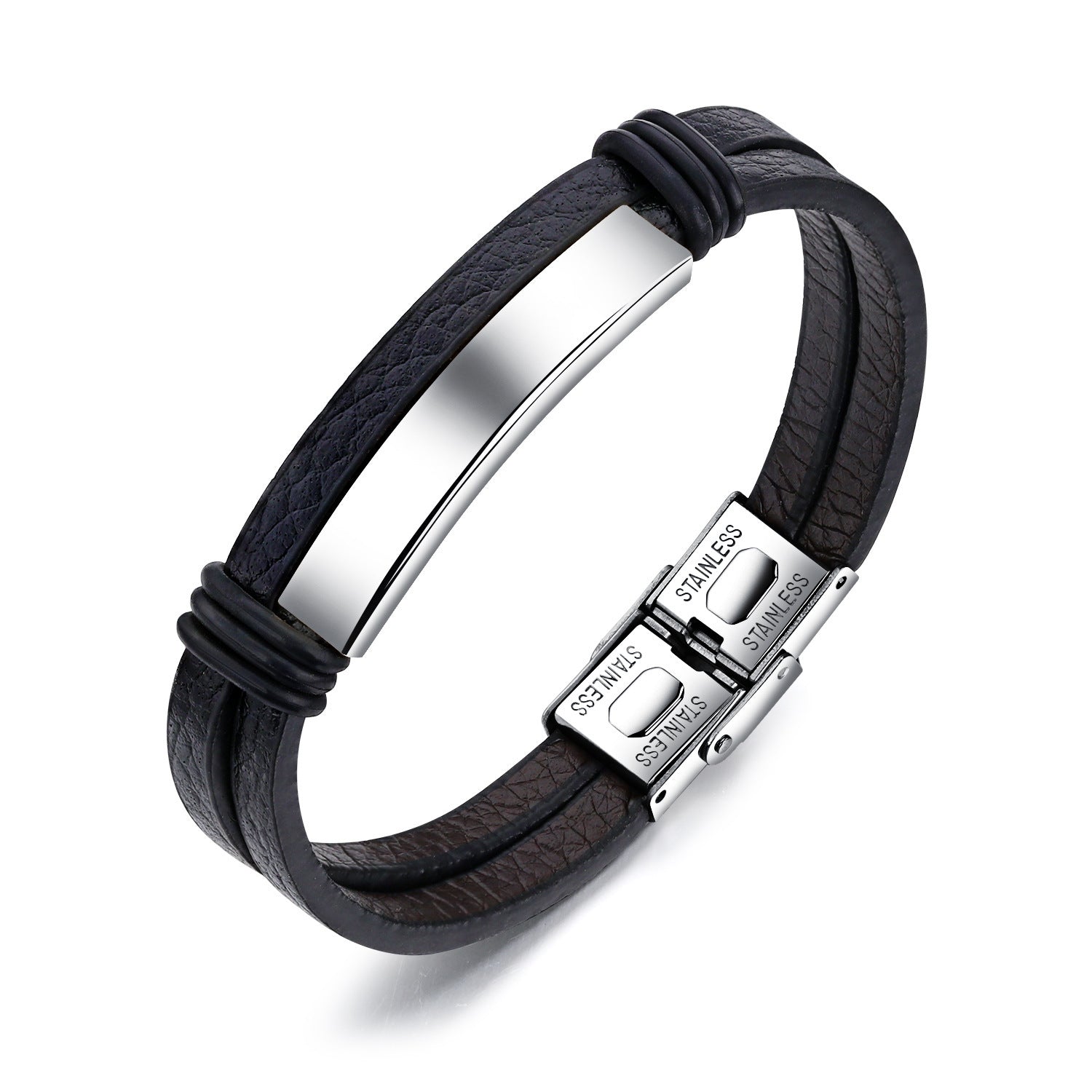 Wholesale Fashion Black Stainless Steel Men's Leather Bracelets ACC-BT-OPK005