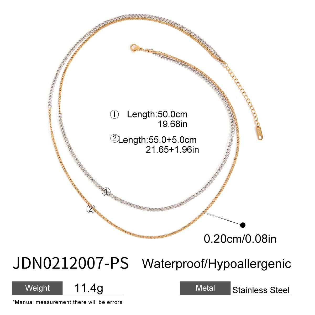 Wholesale 18K gold stainless steel gold and silver color matching 2MM 3MM flat grinding chain  necklace