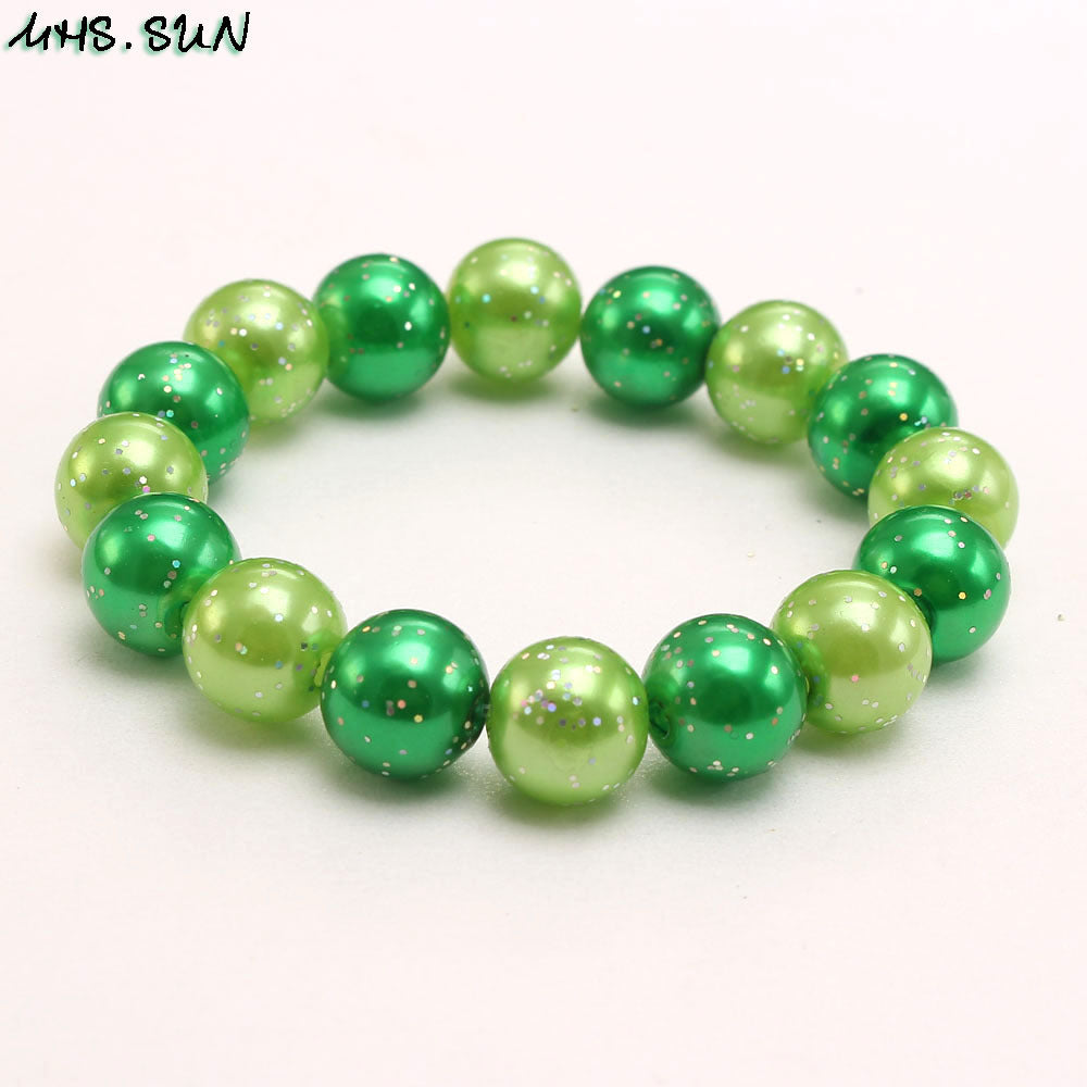 Wholesale Glitter Pink Acrylic Pearl Children's Bracelet ACC-BT-NiJia001