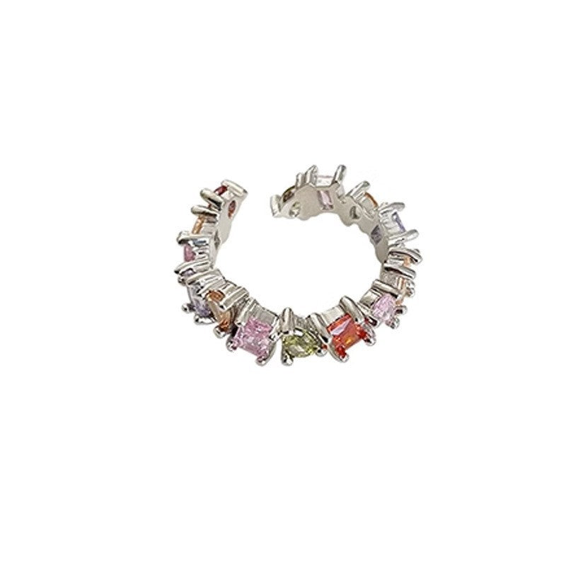 Wholesale Dreamy Rainbow Zircon Inlaid Light Luxury Open Ring