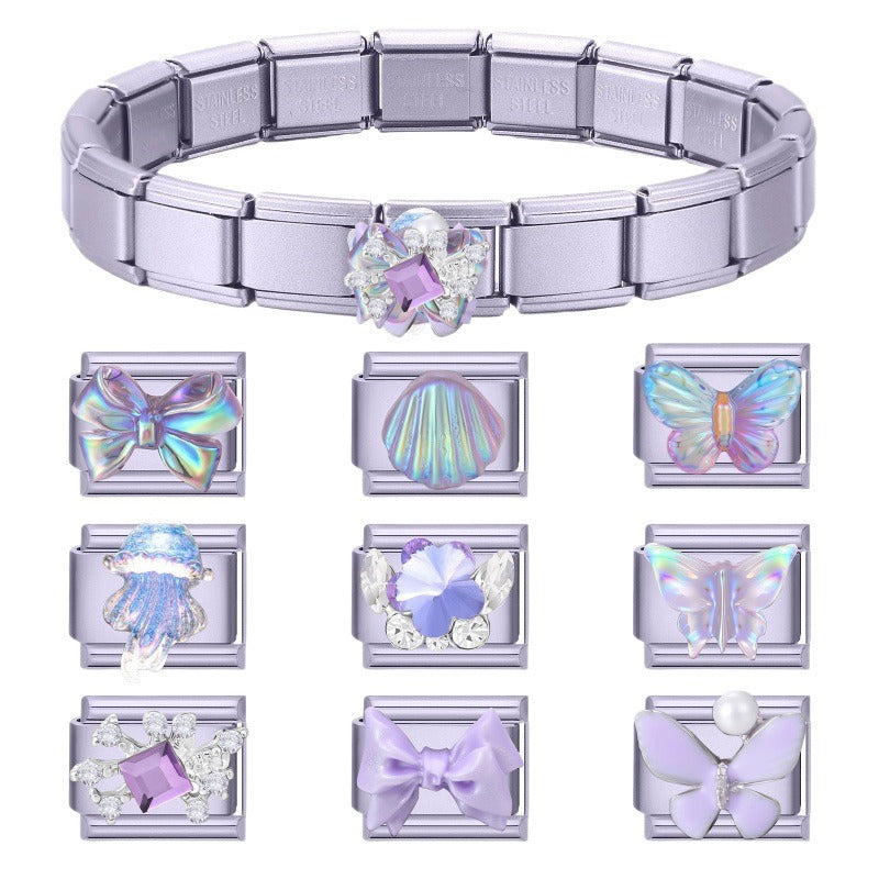 Wholesale Butterfly Themed DIY Jewelry Set Stainless Steel Blue Purple Fashion Accessory for Boutique Resale
