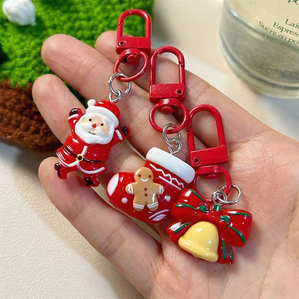 Wholesale Q Version Christmas Cartoon Keychain - Cute Moose Santa Snowman Funny Bag Charm Gift Fashion Accessory