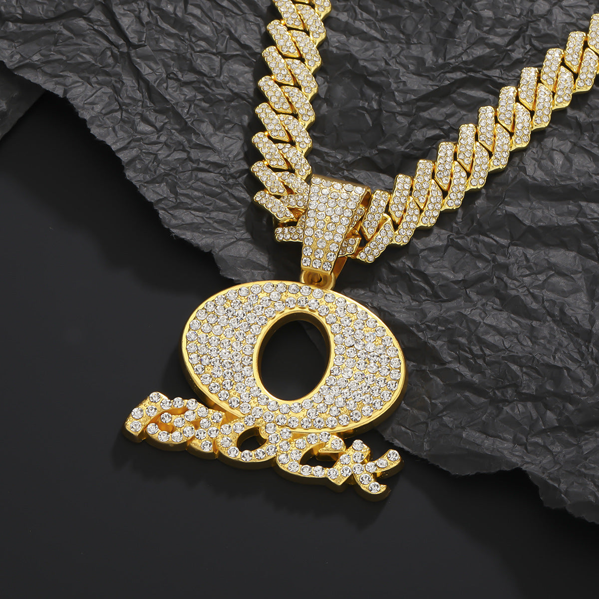 Wholesale Men's Hip-hop Style Letter Pendant Necklace Inlaid with Diamonds Cuban Chain Necklace ACC-NE-MeiWeite007