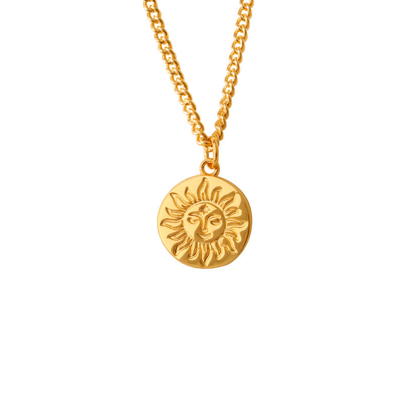 Wholesale Stainless steel  Sun Pendant Sun Star Hollow Color Zirconium Tarot Niche Fashion Necklace