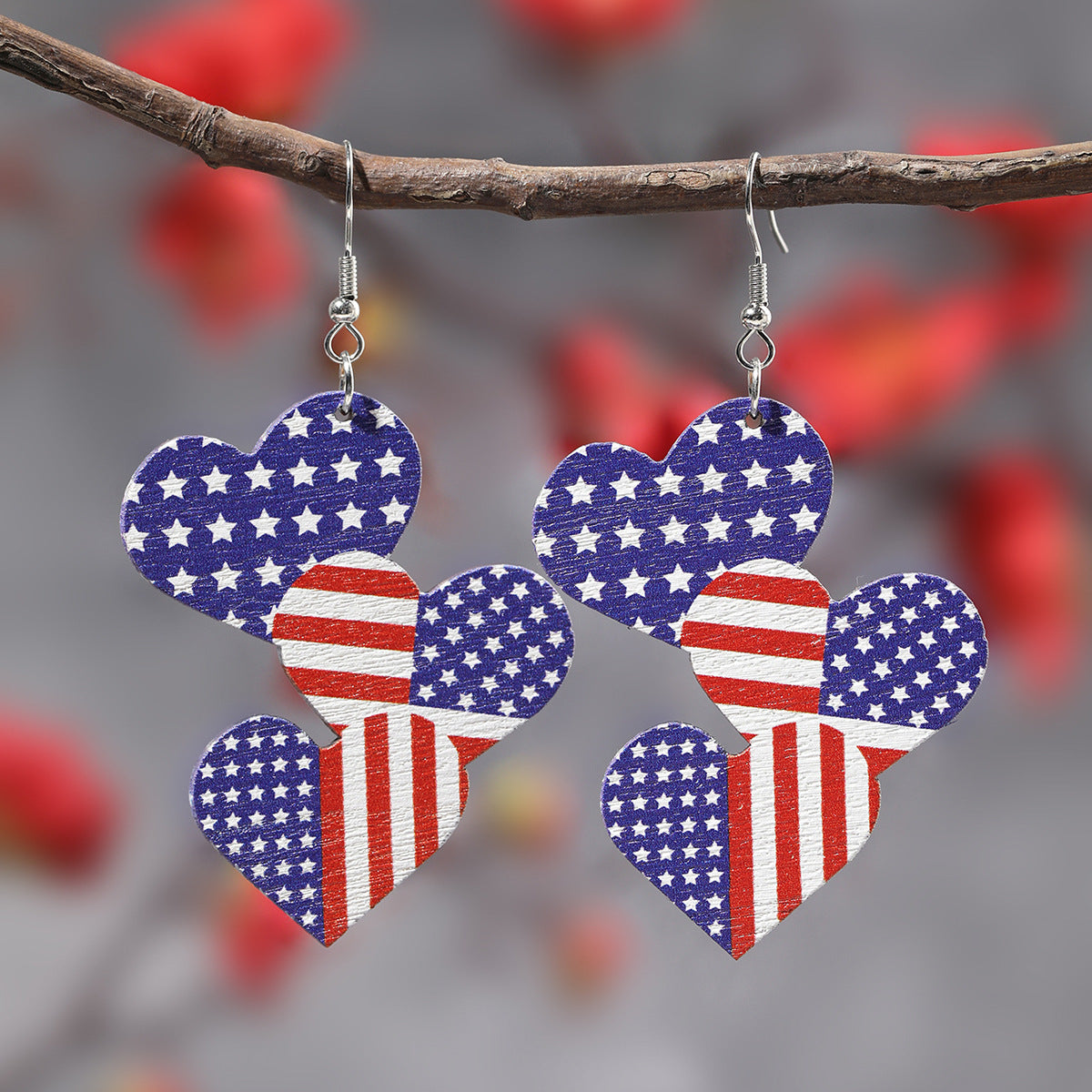 Wholesale Independence Day Flag Star Stripe Love Swimsuit Element Earrings