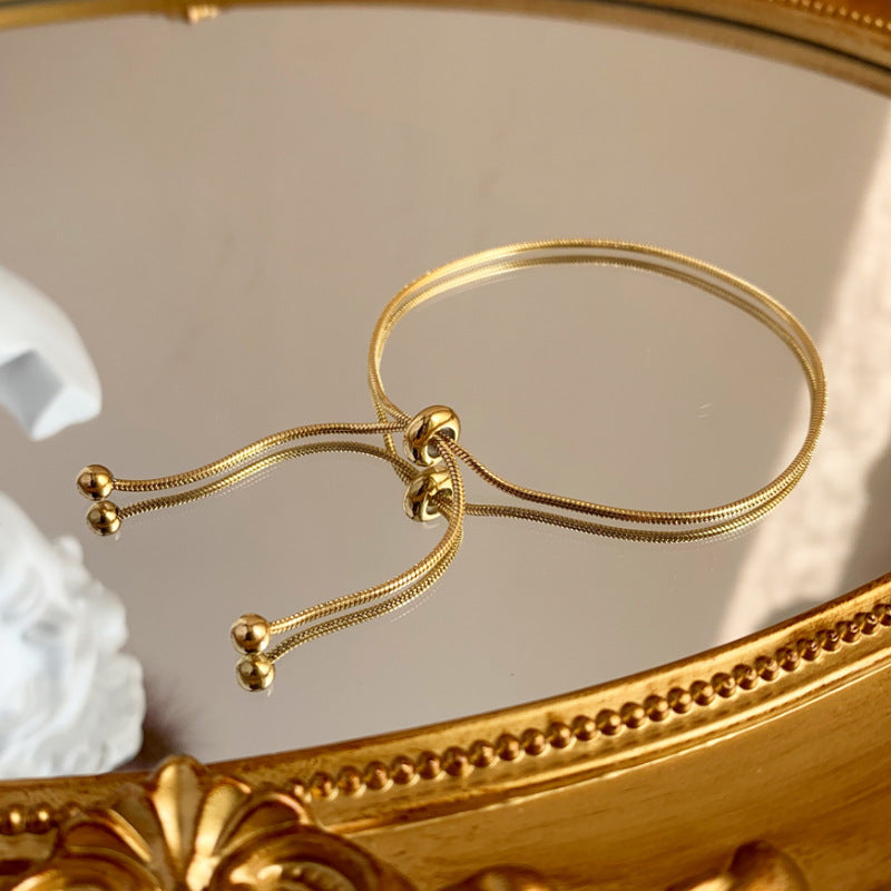 Wholesale  bow gold 18K titanium steel bracelet adjustable non-fading niche retro light luxury bracelet