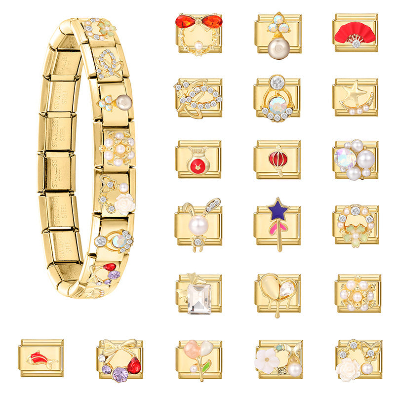 Wholesale Stainless Steel DIY Modular Bracelet with Star Flower Rabbit Bow,  Trendy Fashion Accessory for Jewelry Making