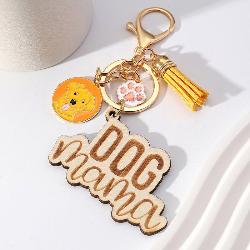 Wholesale Colorful DOG MAMA Tassel Wood Keychain Mother's Day ACC-KC-HuiWen012