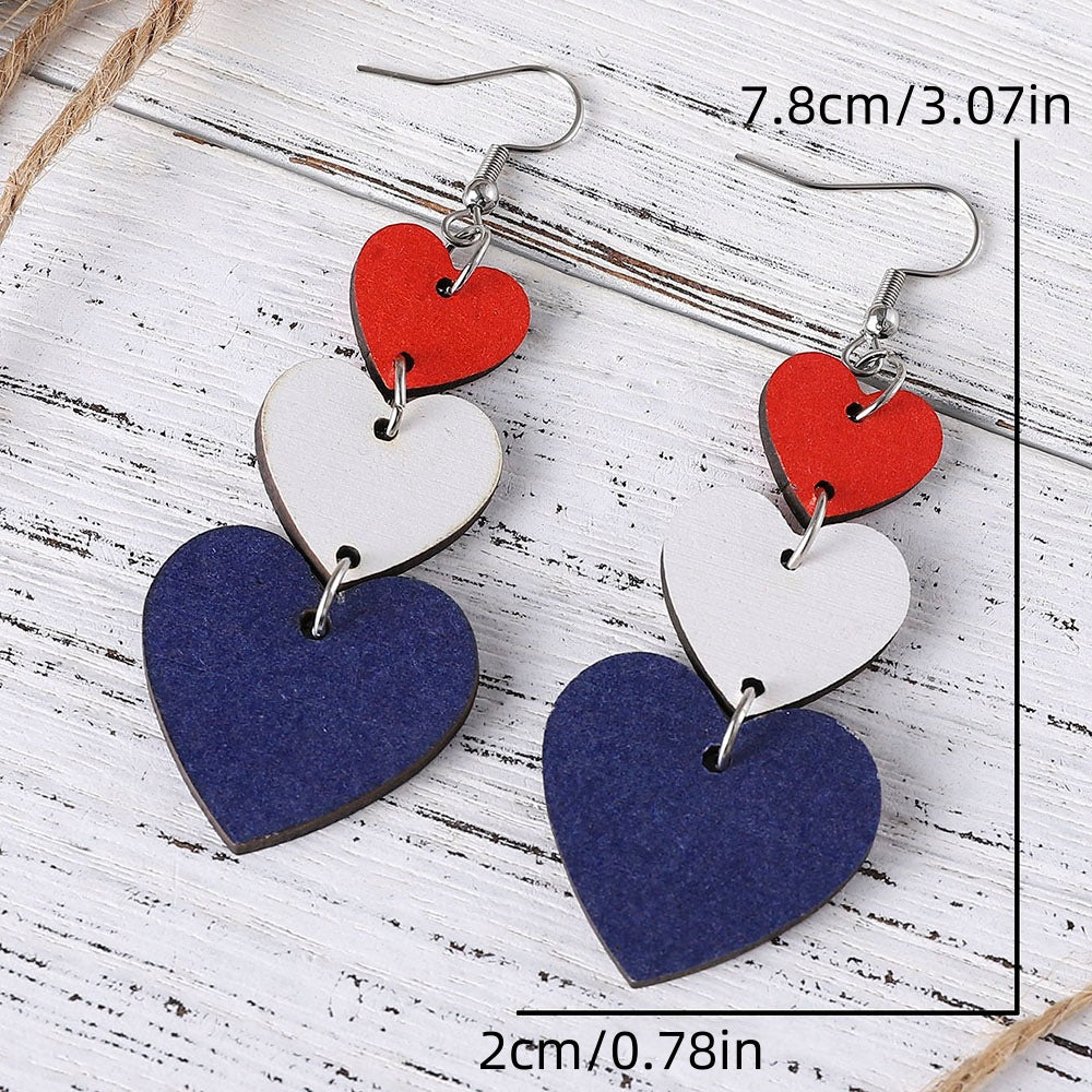 Wholesale of American Independence Day Red, White, Blue Flag, Love Star Hat, Beard, Wooden Double Sided Earrings ACC-ES-ChuLian004