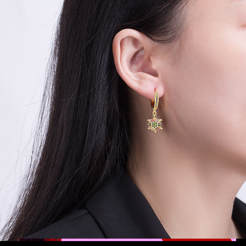 Wholesale Color Diamond Zircon Turtle Copper Plated Earrings ACC-ES-AYE001