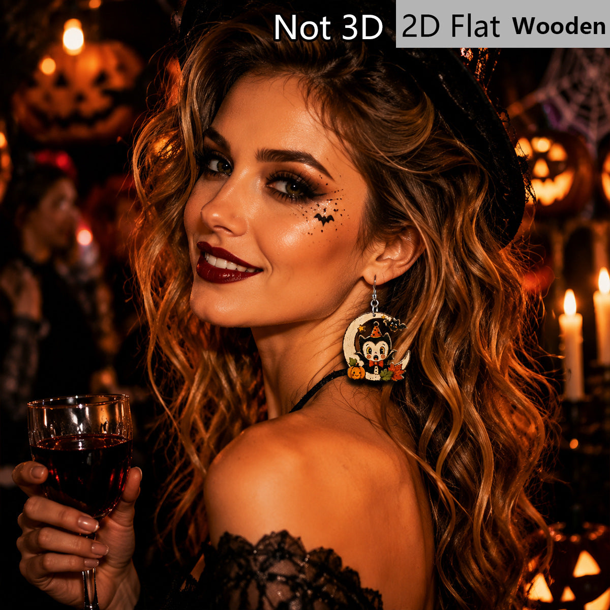 Wholesale  Wooden Earrings Trendy Bat Pumpkin Maple Leaf Painted Drop Earrings Fall Jewelry Gift For Women Boutique Resale Accessory