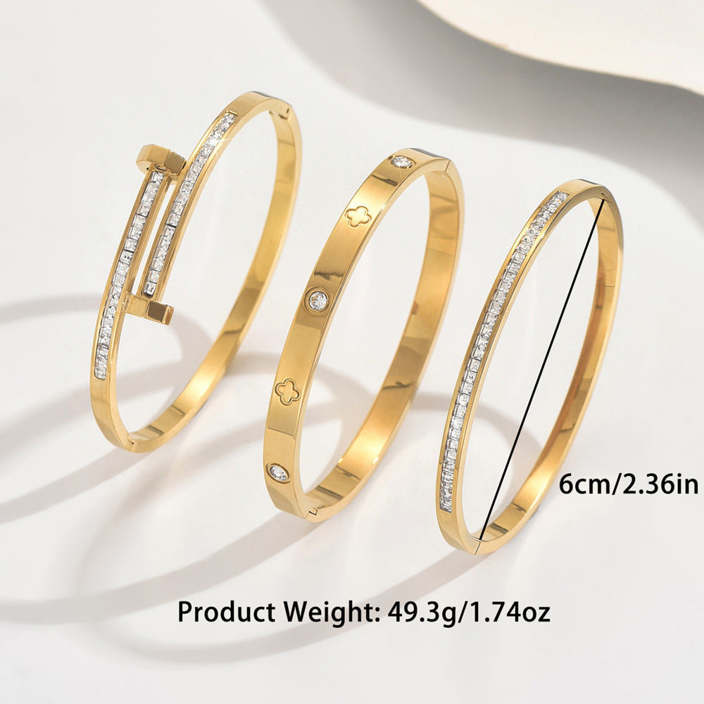 Wholesale Titanium Steel Electroplated Four-Leaf Clover Starry Sky Bracelet Gift Fashion Accessory