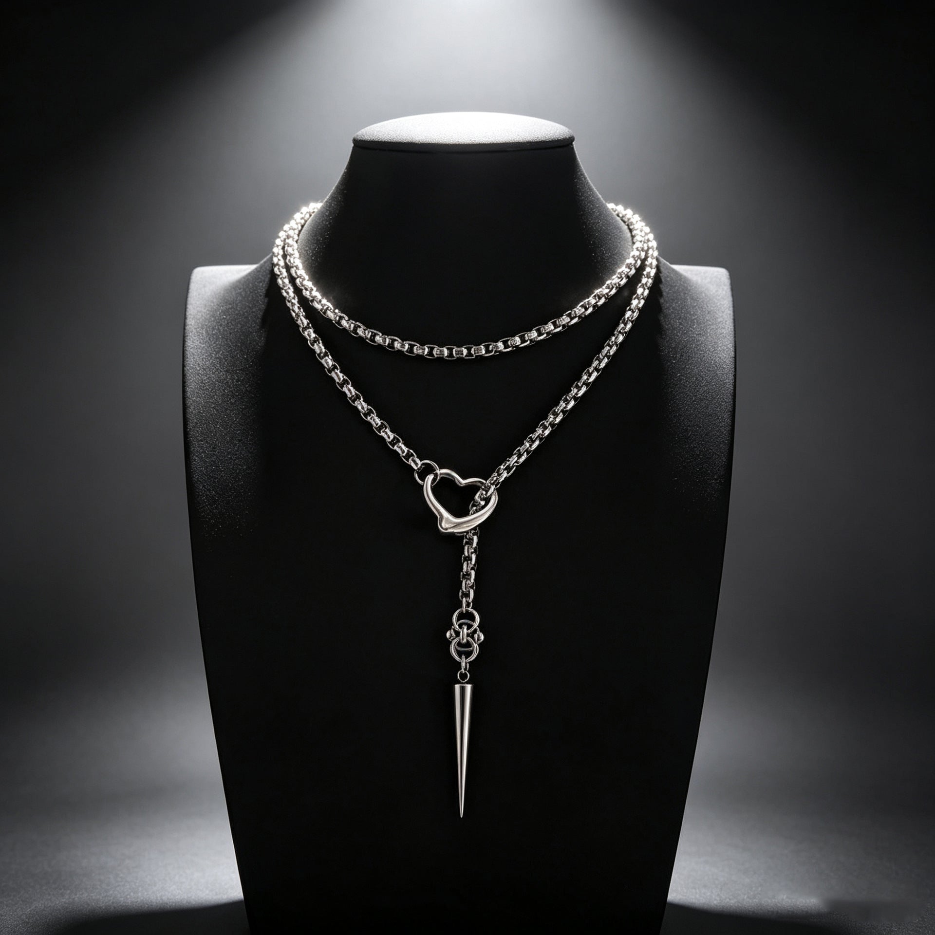 Wholesale Electroplated Stainless Steel Punk Heart  Cross Necklace Trendy Jewelry Accessory