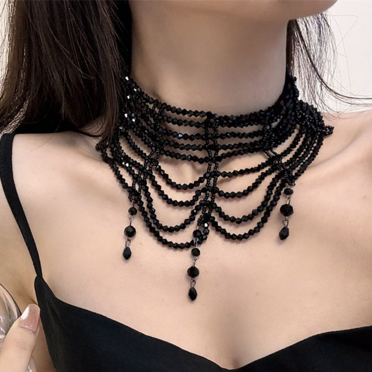 Wholesale  Personalized Multi-layer Woven  Crystal Rhinestone Tassel  Necklace